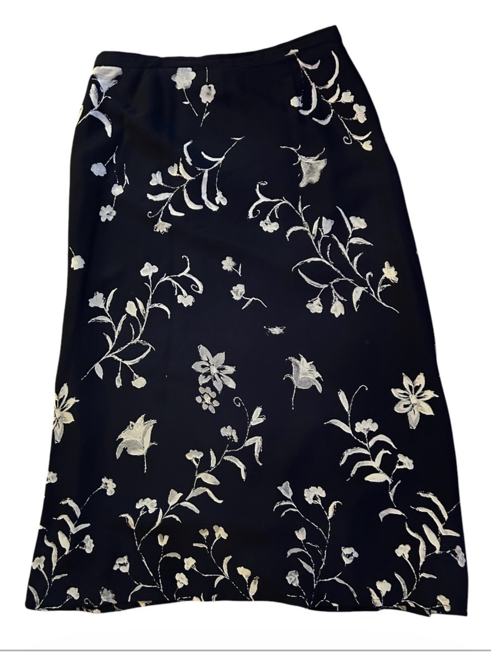 Navy Floral A-Line Midi Skirt by Mura Basic